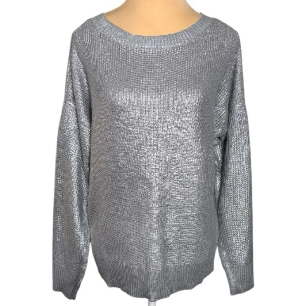 INC International Concepts Silver Foil Metallic Open-knit Sweater Size Small NWT